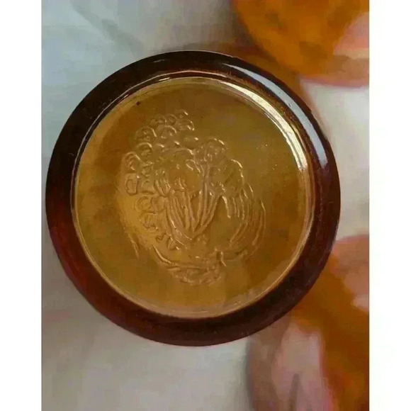 Set Of 4 Iridescent Carnival Drinking Glasses Fruit Motif 4" x3-1/4" Amber Color - Picture 5 of 14